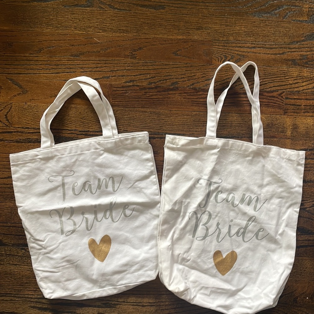 Two team bride Tote bag Bridesmaid Bachelorette Wedding White Silver Gold
